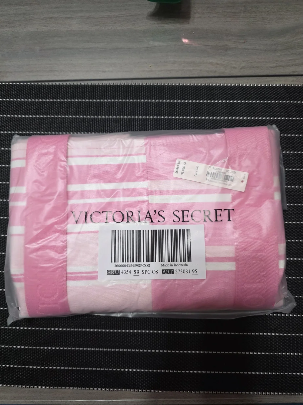 Victoria's Secret Pink and Cream Striped Canvas Tote